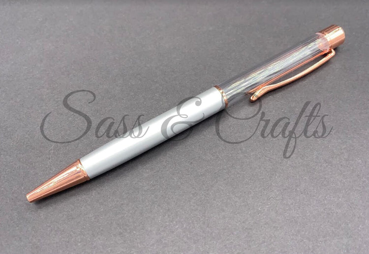 Skinny Ball Point Pen - Brushed Silver - Rose Gold