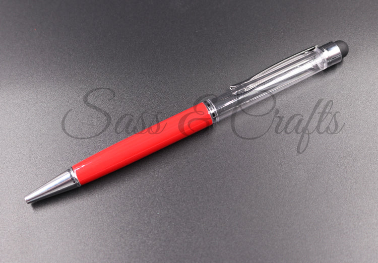 Skinny Ball Point Pen with Stylus - Hot Red