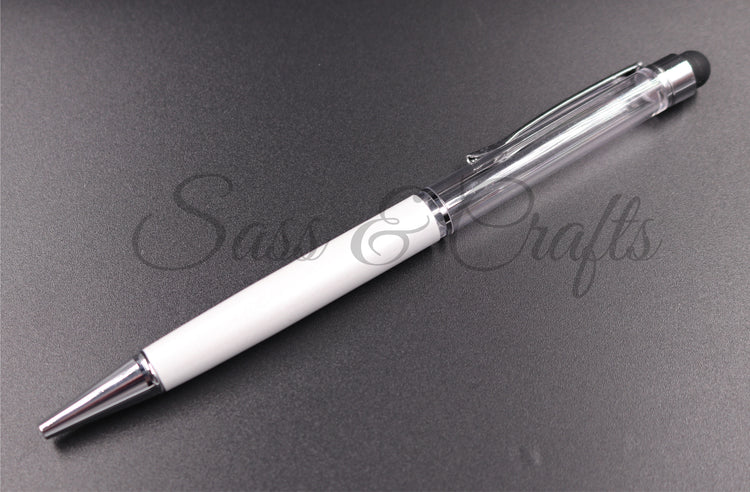 Skinny Ball Point Pen with Stylus - Pearl White – Sass & Crafts, LLC